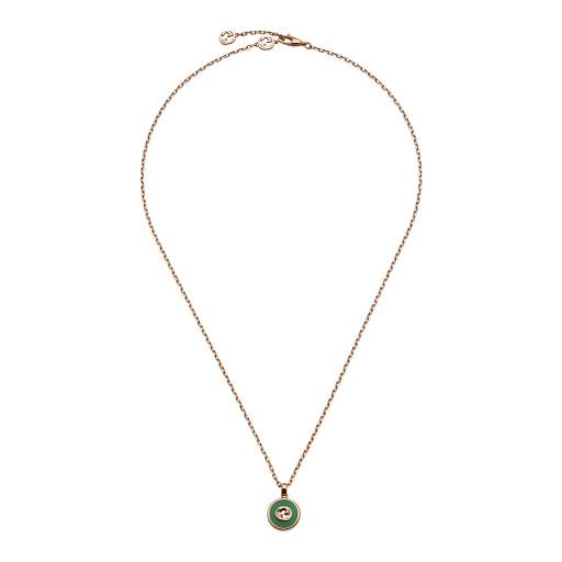 18KP GREEN AGATE AND DIAMOND INTERLOCKING G PENDANT