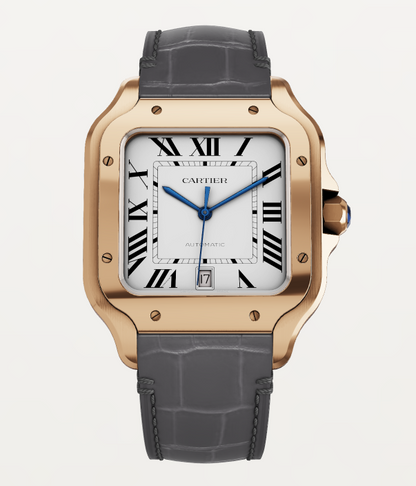 18KR SANTOS DE CARTIER LARGE MODEL WITH GREY & BLUE STRAPS