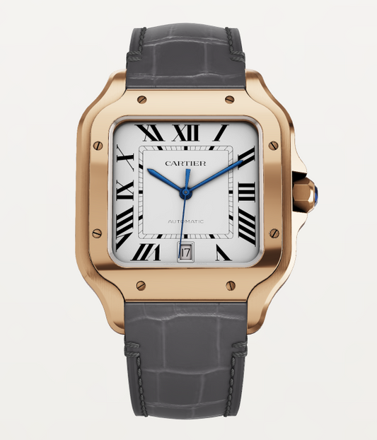 18KR SANTOS DE CARTIER LARGE MODEL WITH GREY & BLUE STRAPS