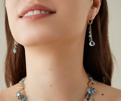 18KY PARADISE SINGLE STRAND TOPAZ & DIAMOND DANGLE EARRINGS