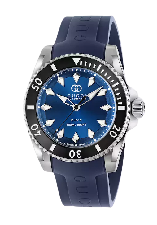 40MM SS GUCCI DIVE  BLUE DIAL RUBBER STRAP