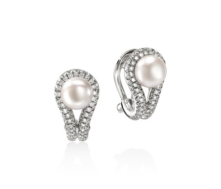 SS SURF PAVE 6MM FRESH WATER PEARL EARRINGS