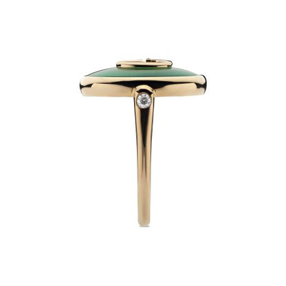 18KP GUCCI INTERLOCKING GREEN AGATE RING
