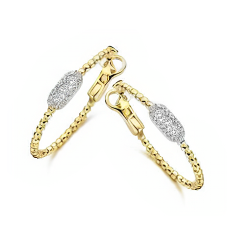 HULCHI BELLUNI 18KY BEADED HOOP WITH DIAMOND ACCENTS