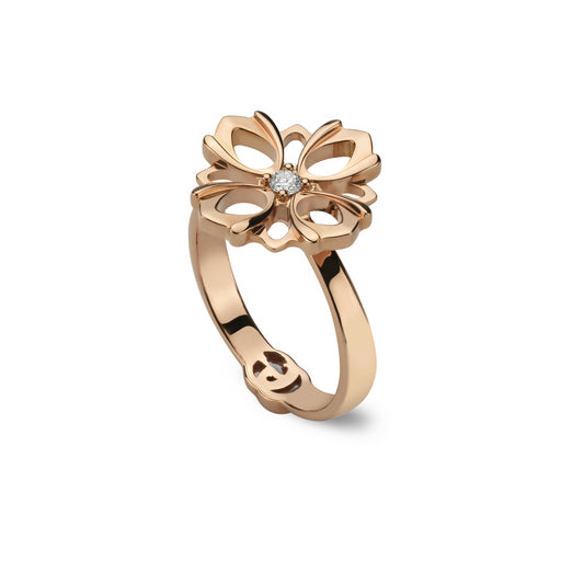 18KR GUCCI FLORA DIAMOND ACCENT RING