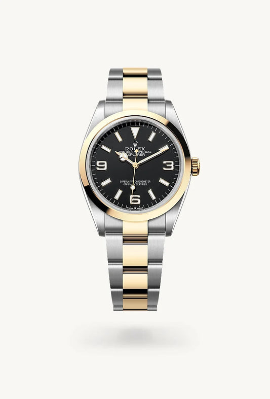 rolex Explorer in Yellow Rolesor - combination of Oystersteel and yellow gold, M124273-0001 - Weston Jewelers