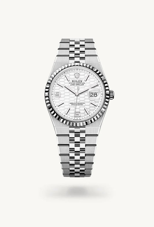 rolex Land-Dweller in White Rolesor - combination of Oystersteel and white gold, M127234-0001 - Weston Jewelers