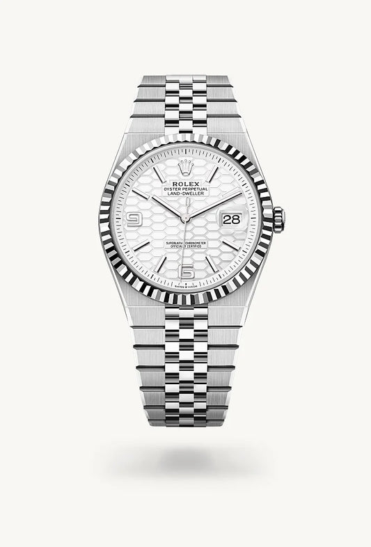rolex Land-Dweller in White Rolesor - combination of Oystersteel and white gold, M127334-0001 - Weston Jewelers