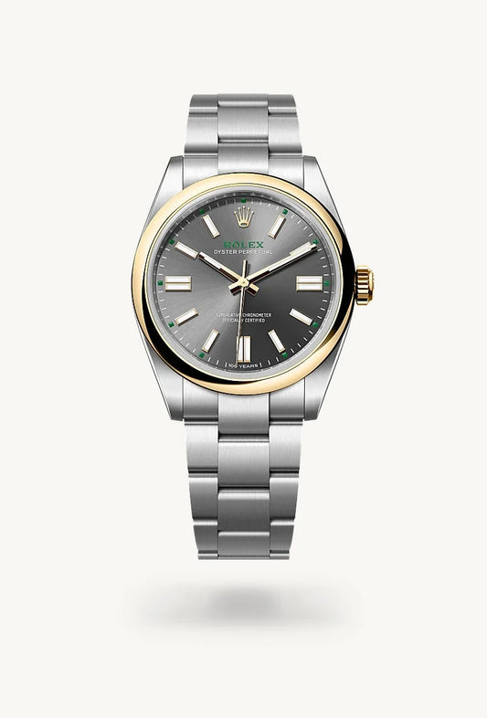 rolex Oyster Perpetual in Yellow Rolesor - combination of Oystersteel and yellow gold, M134303-0001 - Weston Jewelers