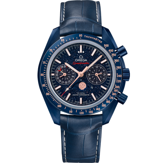 44MM BLUE CERAMIC SPEEDMASTER MOONPHASE AVENTURINE DIAL BLUE STRAP