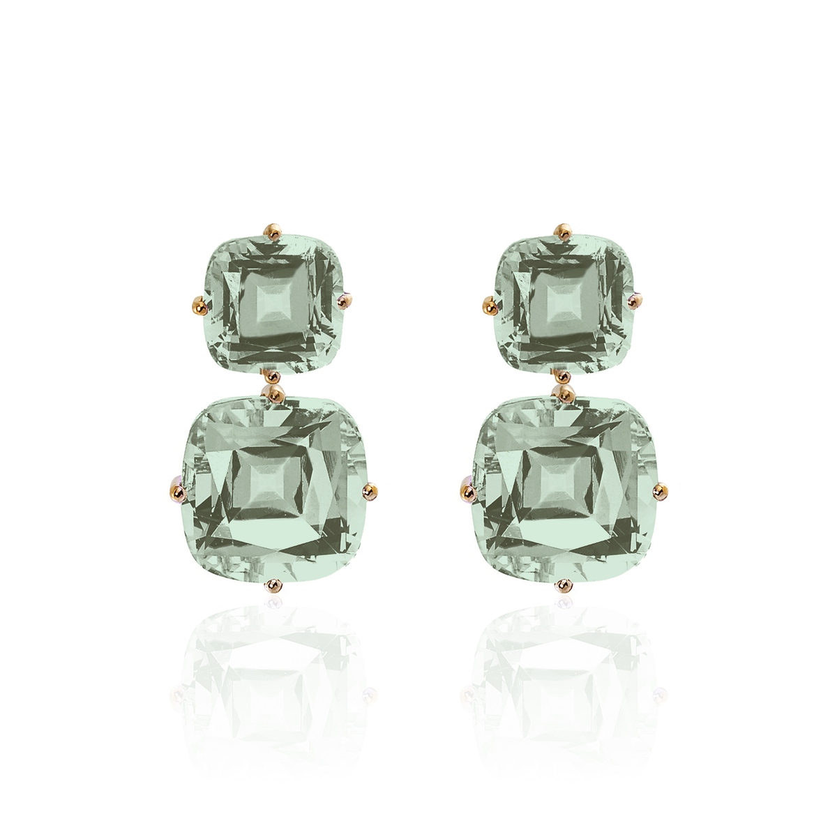 GOSHWARA 18KY DOUBLE CUSHION DROP EARRINGS