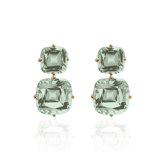 GOSHWARA 18KY DOUBLE CUSHION DROP EARRINGS