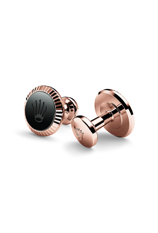 Rolex ‘Fluted’ cufflinks Everose gold and ceramic A1035 at Weston Jewelers