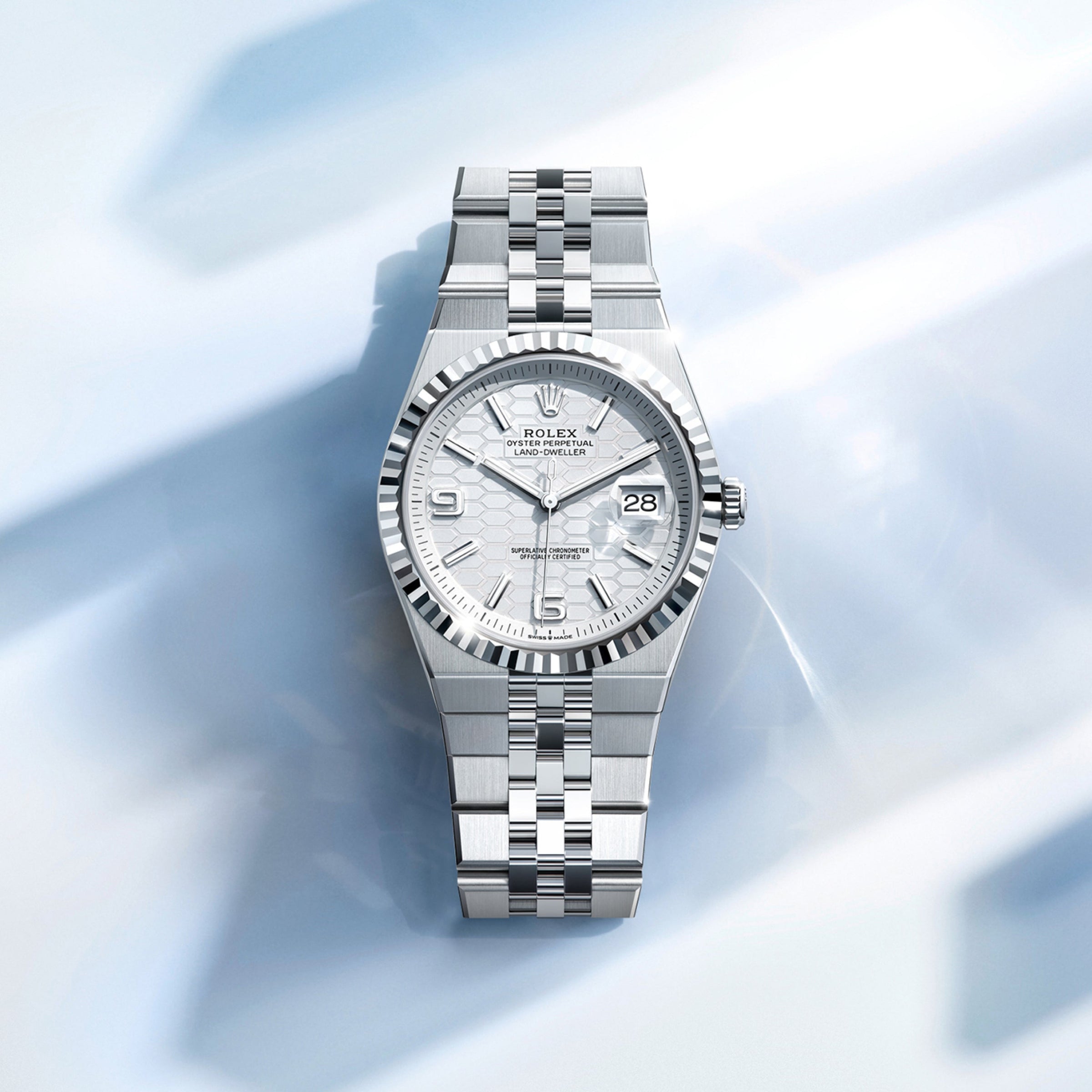 Rolex Land-Dweller in White Rolesor - combination of Oystersteel and white gold, M127334-0001 - Weston Jewelers