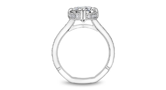 A hidden halo engagement ring’s profile view